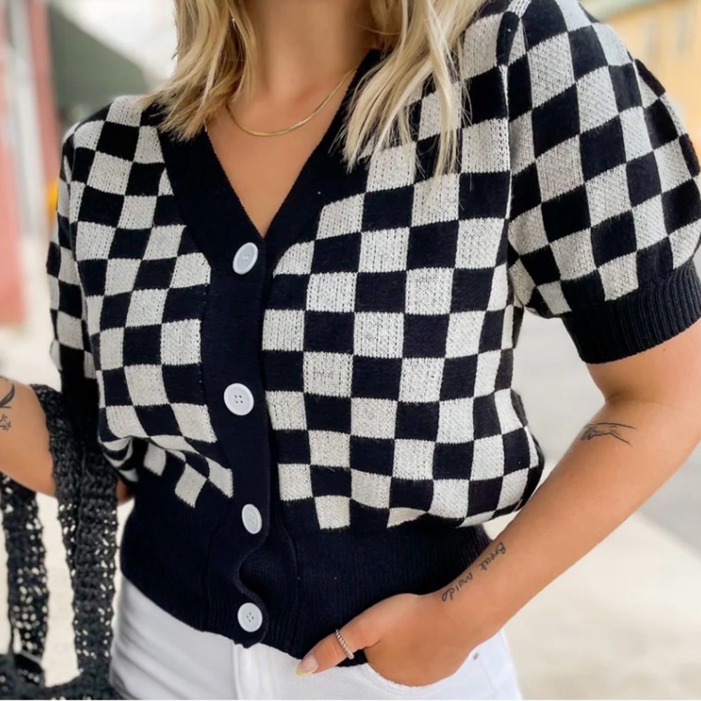 Checkered Black and White Cardigan